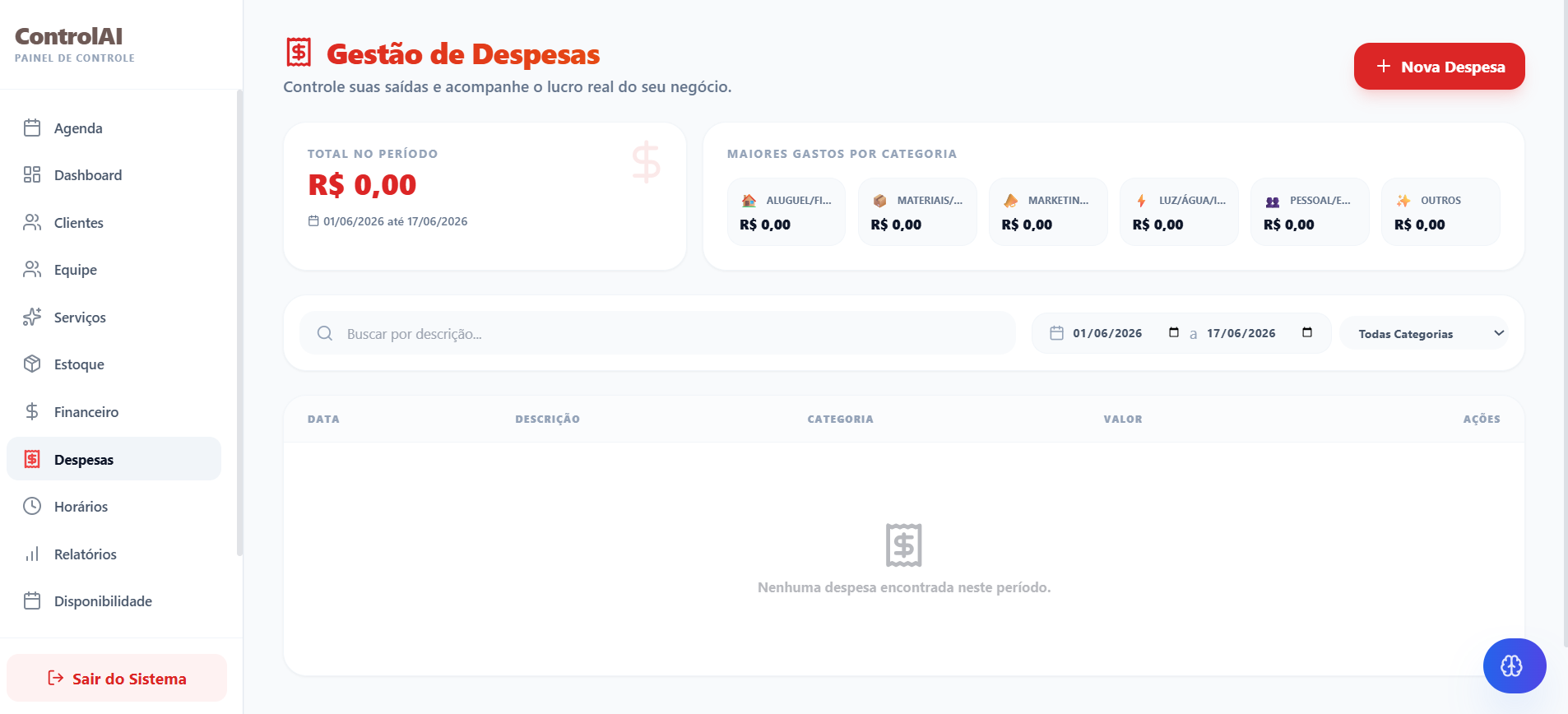 Controle de despesas, fluxo de caixa e relatórios financeiros no ControlAI