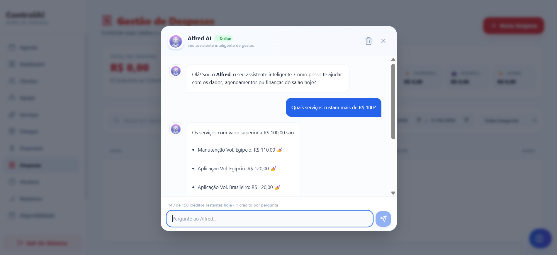 Simulador da Inteligência Artificial Alfred AI processando comandos por voz e texto